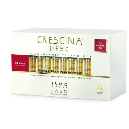 Labo, Crescina, Transdermic HFSC 1300, For Growth Stimulation, Ampoules Treatment Serum, For Scalp, For Women, 40 pcs, 3.5 ml