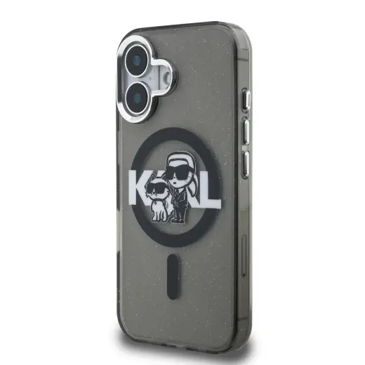 Karl Lagerfeld IML Glitter Karl and Choupette Sketch MagSafe Case for iPhone 16 Black