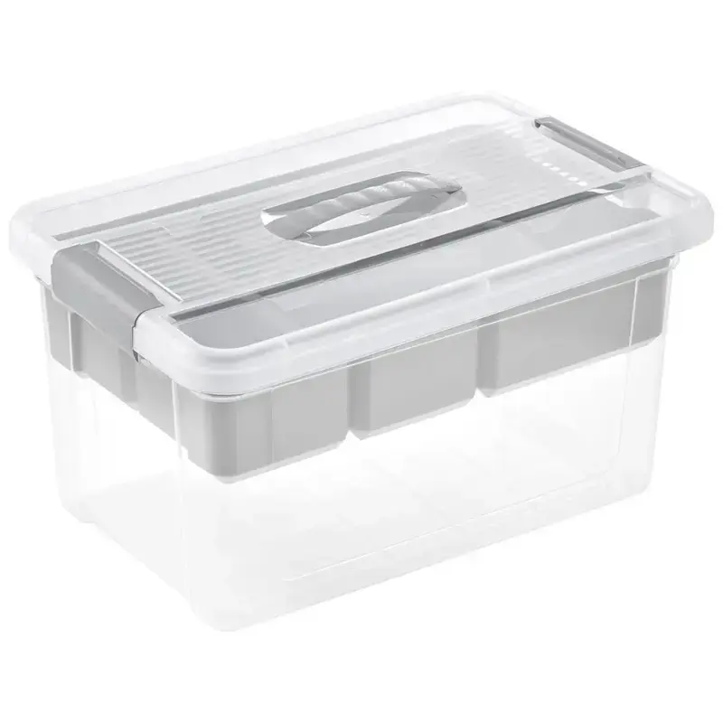 Kaste ar vāku un organaizeru organizer box Henri 29x41x20cm 16L gaiši pelēka/caurspīdīga