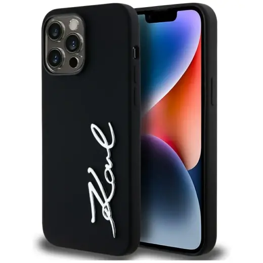 Etui Karl Lagerfeld Silicone Metal        Script Logo do iPhone 14 Pro Max czarny
