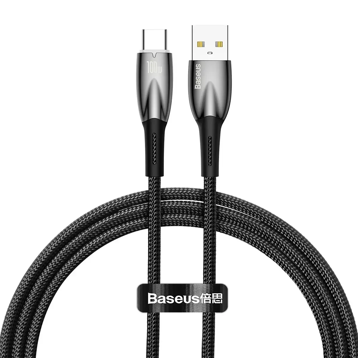 Baseus Glimmer Series datu pārraides un uzlādes vads | USB-A uz USB-C | 100W | 1m | melns