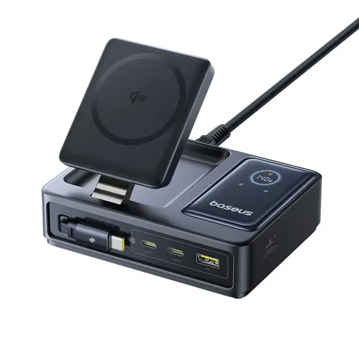 Baseus NOMOS 3-in-1 bezvadu lādētājs | Qi 2 | Saderīgs ar MagSafe | 140W | melns