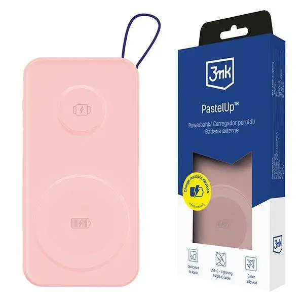 3MK PastelUp ārējais akumulators (powerbank) | 10000 mAh | 22.5W | USB-C, MagSafe, Apple Watch | rozā