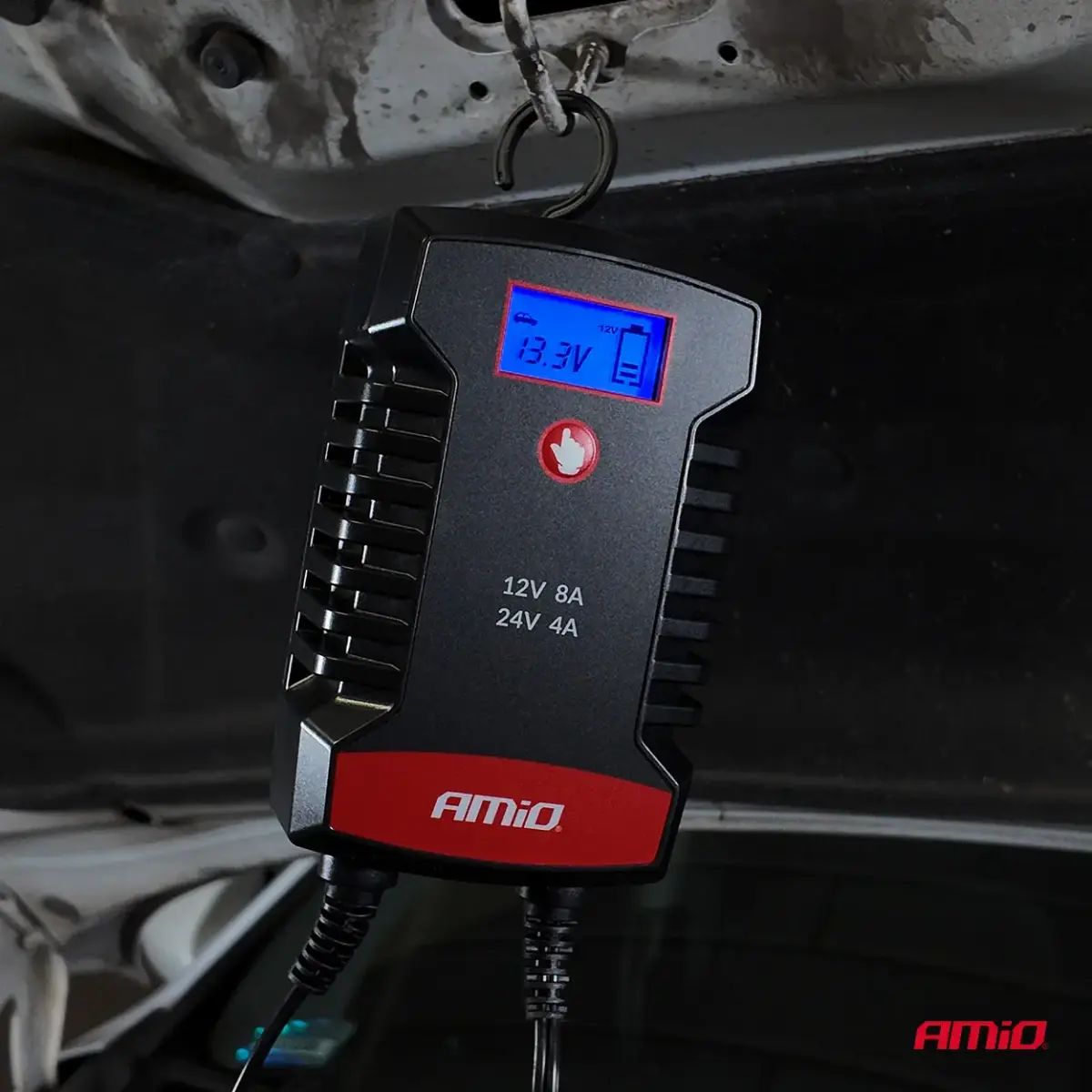 Digital battery charger AGM GEL STD LiFePo4 MAX 8A 12/24V PRO HOOK AMIO-04533