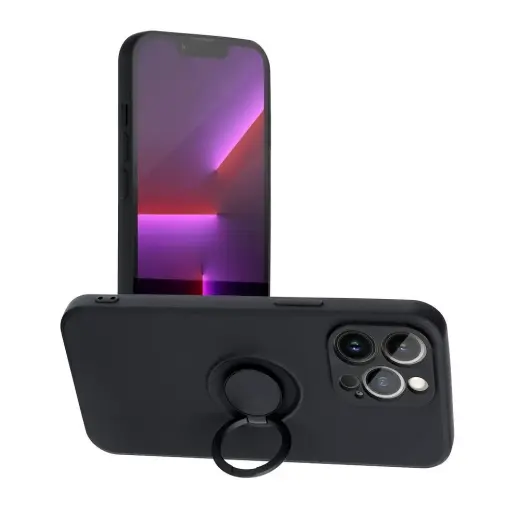 Silicone Ring telefono dėklas su stovu iPhone 12 Pro Max juodas