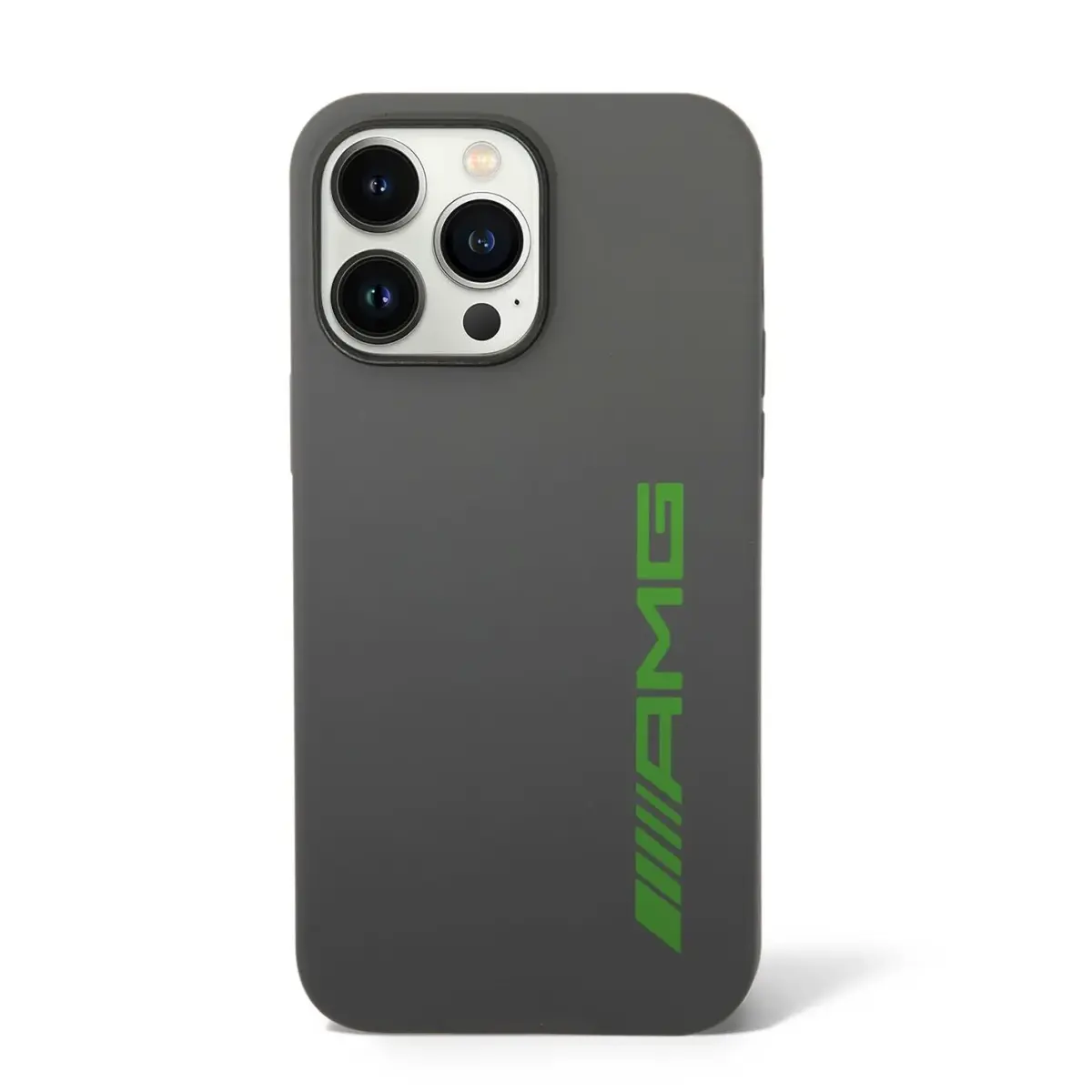 AMG Liquid Silicone green Logo phone case for iPhone 14 Pro gray