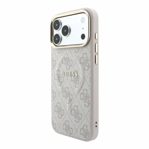 Guess PU Leather 4G Gold Frame Embossed MagSafe Case for iPhone 18 Pro Max Pink