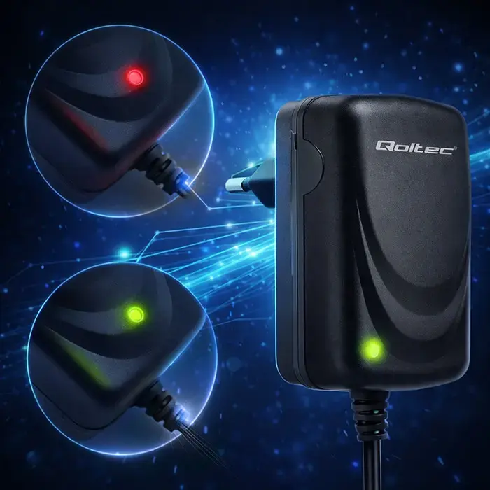 Qoltec 52660 automātiskais lādētājs AGM GEL STD akumulatoriem | 6V/12V lādētājs | 6W | 5,5x2,1 | 1,8m kabelis