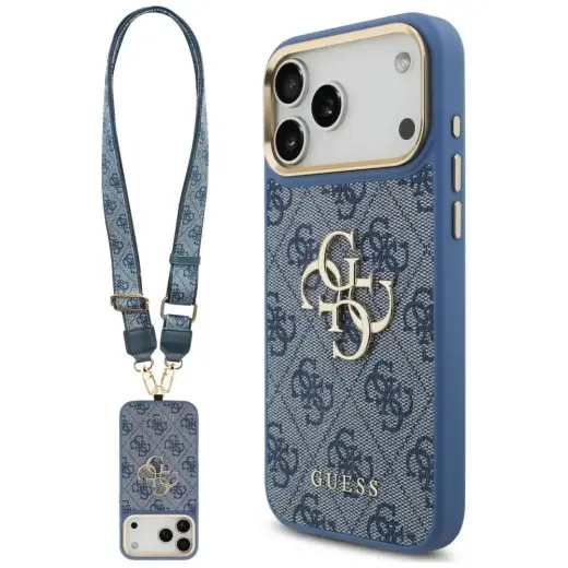 Case Guess 4G Big 4G Classic Logo Big  Strap Metal Buttons for iPhone 18 Pro Max / 17 Pro Max blue