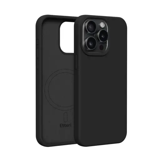 Etteri Silicone maciņš ar MagSafe atbalstu telefonam iPhone 15 Pro Max melns