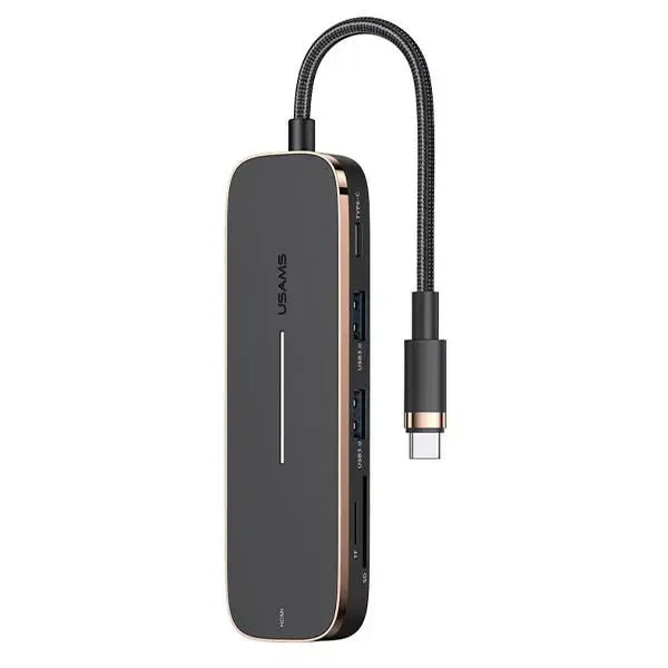 USAMS Adapter HUB 2xUSB + USB-C + HDMI + Micro SD+SD czarny|black SJ575HUB01 (US-SJ575)