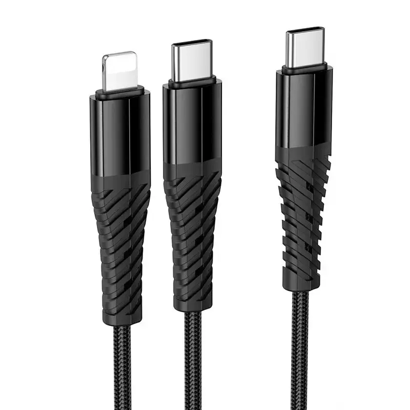 HOCO X123 Victory 2-in-1 datu pārraides un uzlādes vads | USB-C uz USB-C, Lightning | 1m | melns
