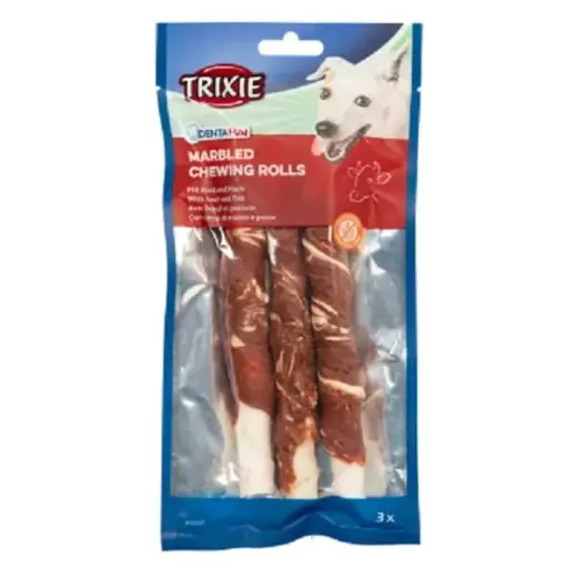 Gardums suņiem : Trixie Denta Fun Marbled Beef Chewing Rolls, 17 cm, 3gab|140 g