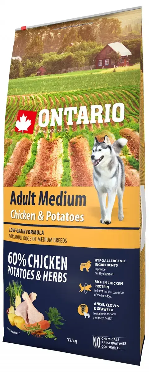Dry food for dogs - Ontario Dog Adult Medium Chicken and Potatoes, 12 kg