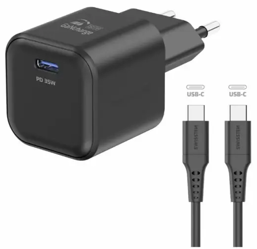 Swissten GaN USB-C 35W PD travel charger | 35W | GaN, PD | USB-C | with USB-C cable
