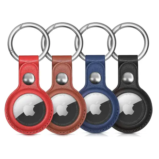 Apple AirTag PU Leather Case - Black, Brown, Red, Blue - 4 pieces