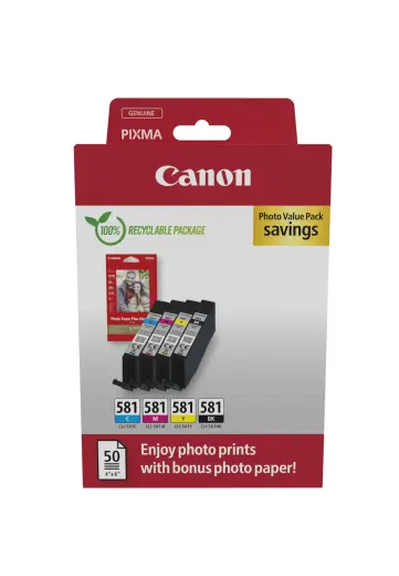 Tintes kasetņu komplekts Canon CLI-581 2106C006 melna/ciāna/fuksīna/dzeltena 4 gab.