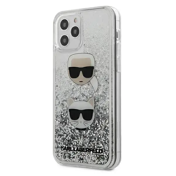 KLHCP12LKCGLSL Karl Lagerfeld Liquid Glitter 2 Heads Cover for iPhone 12 Pro Max 6.7 Silver