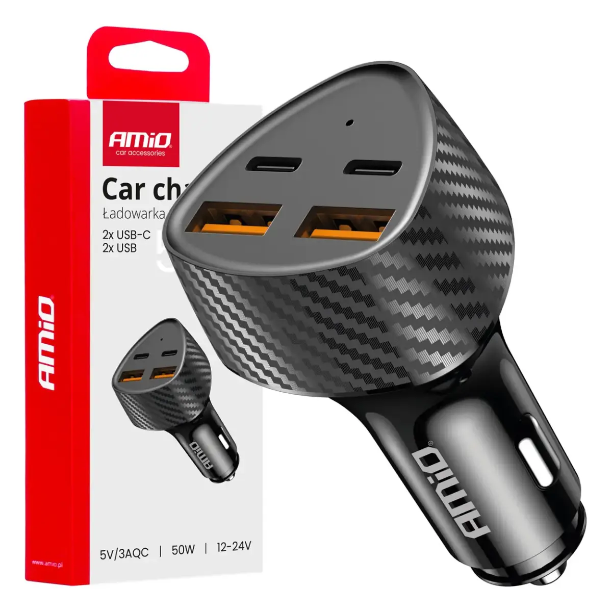 AMiO AMiO-04284 auto lādētājs | 50W | USB-A, USB-C
