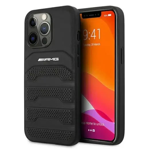AMG AMHCP13LGSEBK iPhone 13 Pro | 13 6,1" czarny|black hardcase Leather Debossed Lines