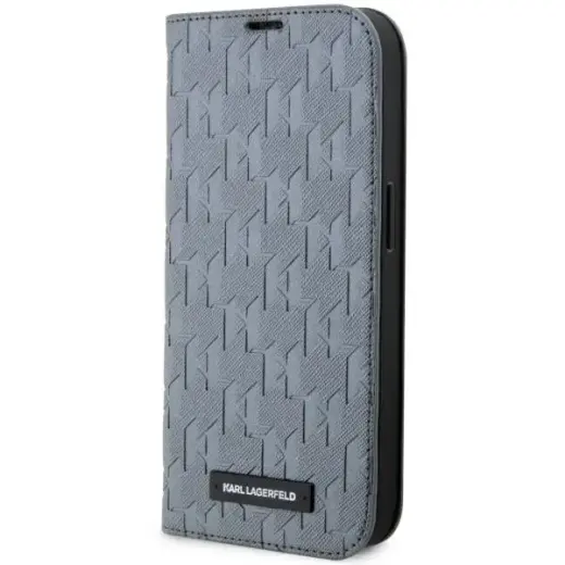 Karl Lagerfeld KLBKP14XSAKLHPG iPhone 14 Pro Max 6.7" bookcase srebrny|silver Saffiano Monogram