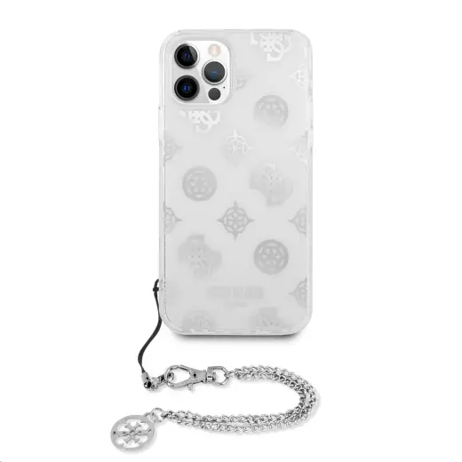GUHCP12MKSPESI Guess PC Chain Peony Case for iPhone 12|12 Pro Silver