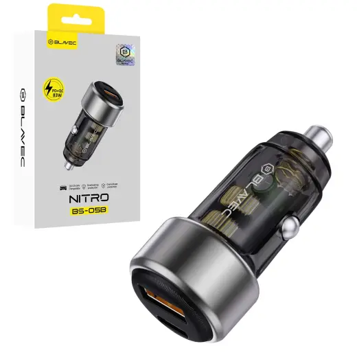 Blavec BS-05B Nitro auto lādētājs | 65W | PD, QC | USB-C, USB-A | melns
