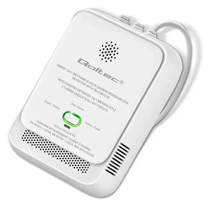 Qoltec Certified natural gas and carbon monoxide (CO) leak detector | CH4 | CO | NG | Tuya | Wi-Fi | 85dB alarm | LED