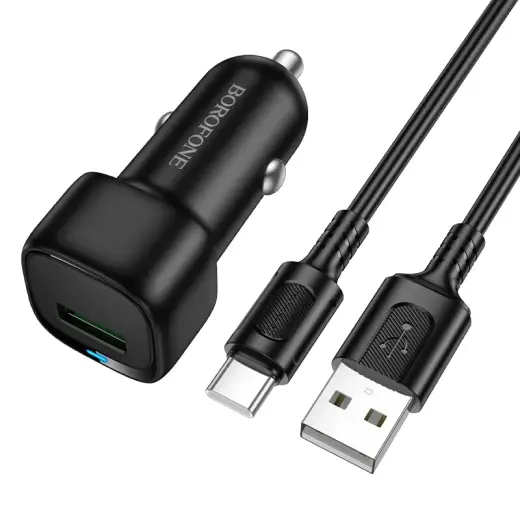 Borofone BZ34 Cloud car charger | 18W | QC3.0 | USB-A | with USB-A to USB-C cable included | black