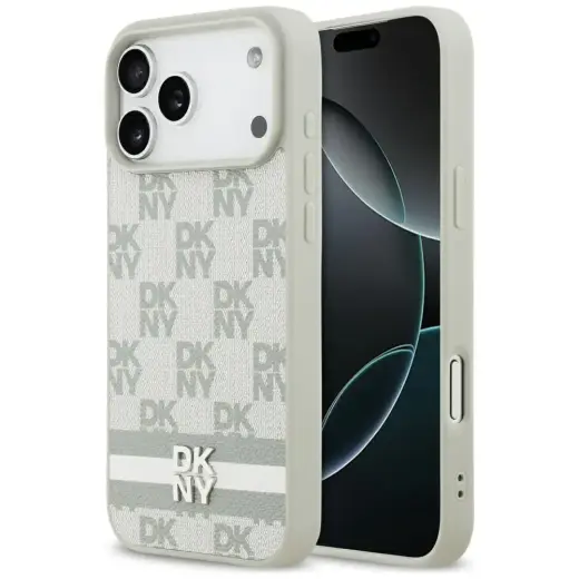 Etui DKNY Checkered with Printed Stripes  do iPhone 17 Pro Max beżowy