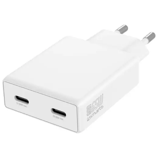 4smarts PDPlug Slim Dual tīkla lādētājs | 65W | PD, GaN | USB-C | balts