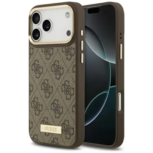 Guess 4G Logo Plate MagSafe Case for iPhone 17 Pro Max Brown