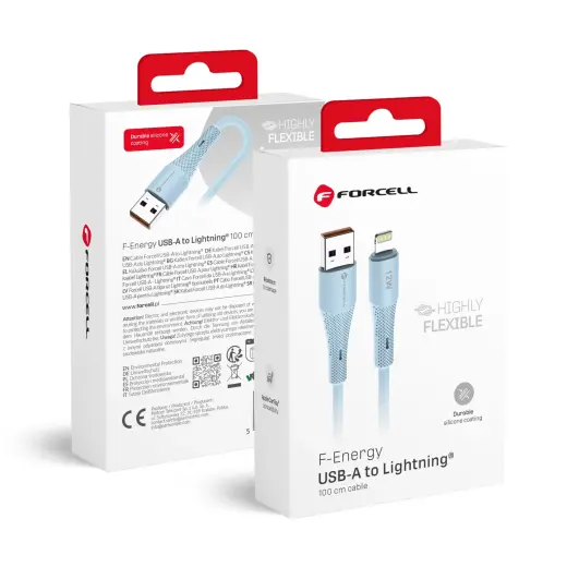 Forcell F-Energy C343 duomenų perdavimo ir įkrovimo laidas | USB-A į Lightning | 12W | 1m | mėlynas