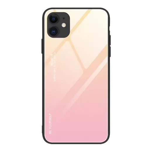 Gradient Glass Durable telefono dėklas iPhone 12 mini rožinis (grūdinto stiklo apsauga komplekte)