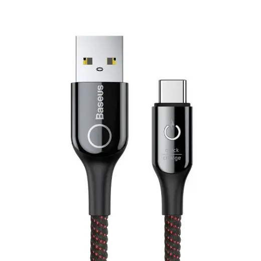 Baseus C-shaped Cable USB-C LED QC 3.0 1m (Black)