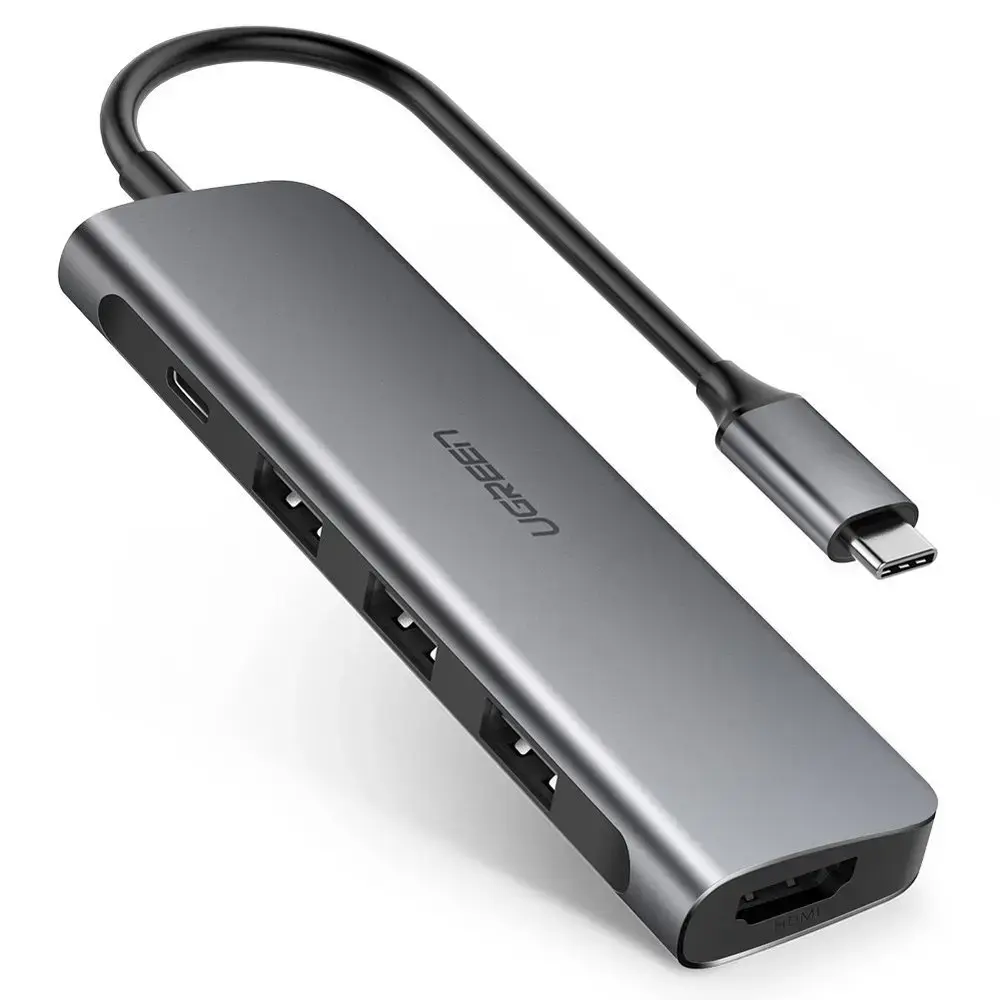 UGREEN 5in1 USB-C to HDMI 4K Adapter, 3x USB 3.0, Type-C (gray)