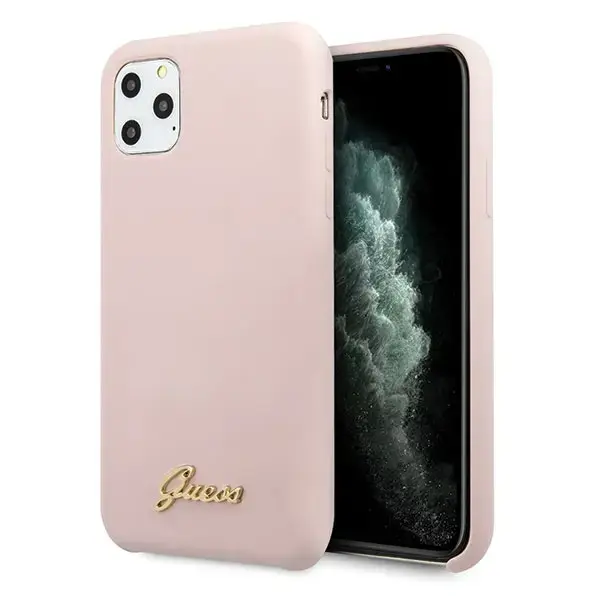 Guess GUHCN58LSLMGLP iPhone 11 Pro jasnoróżowy|light pink hard case Silicone Vintage Gold Logo