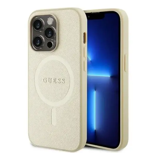 Guess GUHMP15XPSAHMCB iPhone 15 Pro Max 6.7" gold|gold hardcase Saffiano MagSafe
