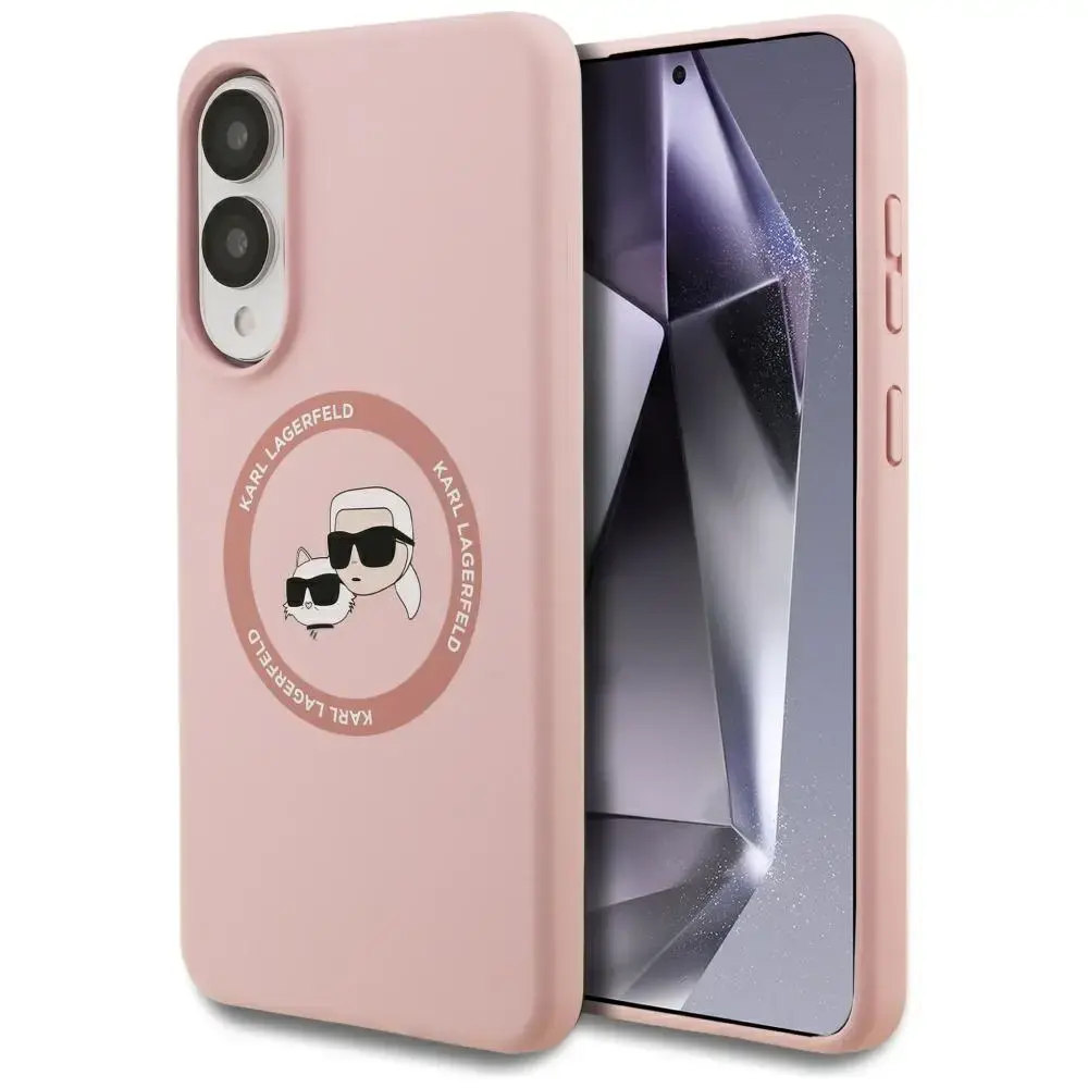 Case Karl Lagerfeld Silicone Double Heads And Circle MagSafe for Samsung Galaxy S25 Edge pink