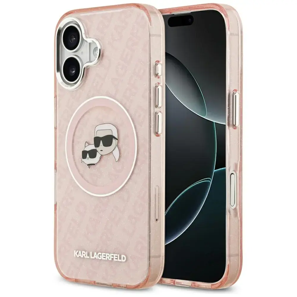 Karl Lagerfeld IML Glitter Karl & Choupette Heads Logo чехол с поддержкой MagSafe для телефона iPhone 17 розовый