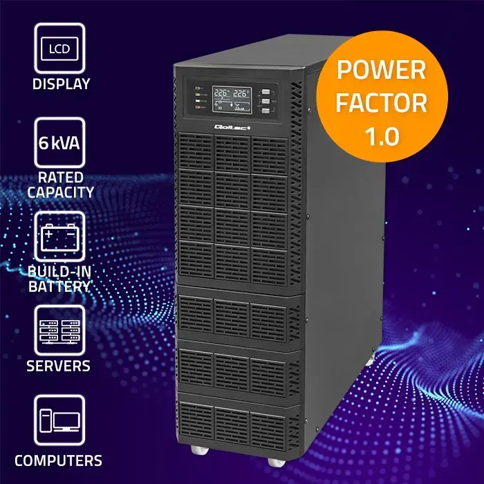 Qoltec Uninterruptible Power Supply UPS | 6kVA | 6000W | Power factor 1.0 | LCD | EPO | USB | On-line