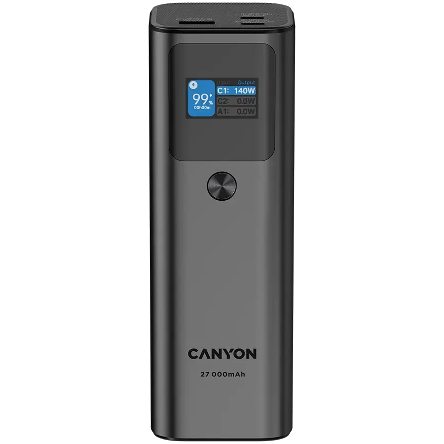 CANYON power bank PB-2010 TFT 27000 mAh 97.2Wh PD140W QC 3.0 Dark Grey