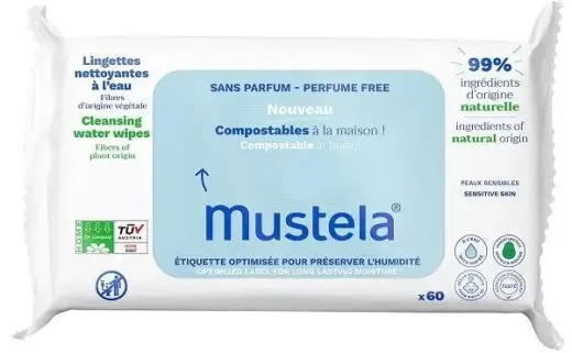 Mustela by Mustela Compostable Cleansing Water Wipes Fragrance Free -60wipes for WOMEN