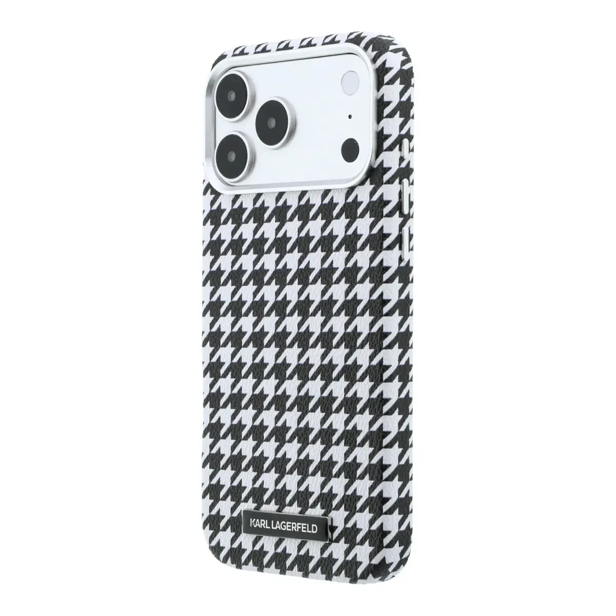 Karl Lagerfeld PU Houndstooth Resin Plate maciņš ar MagSafe atbalstu telefonam iPhone 17 Pro Max melns