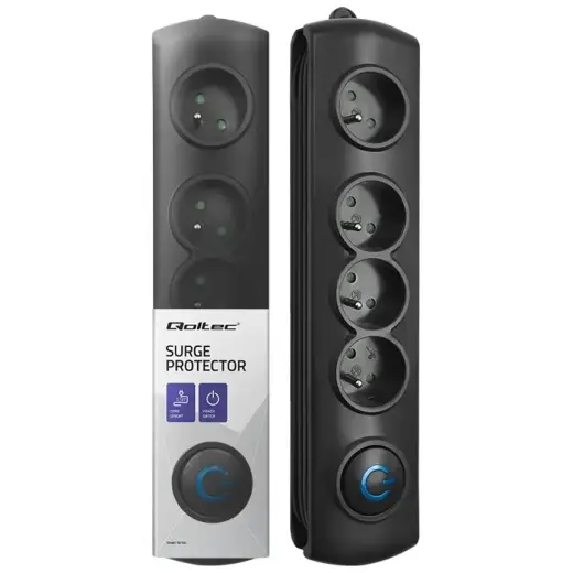 Qoltec Surge protector | 4 sockets | 1.5m | Black