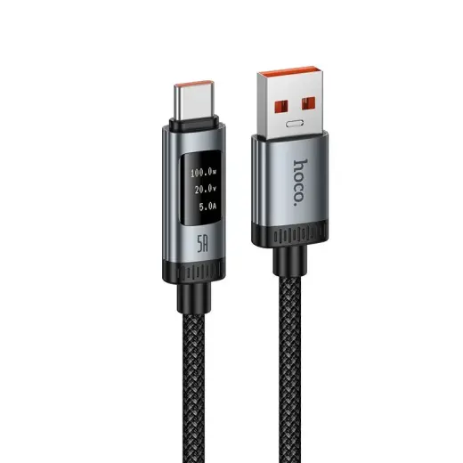 HOCO U148 duomenų perdavimo ir įkrovimo laidas | USB-A į USB-C | PD | 100W | su LED ekranu | 1.2m | juodas