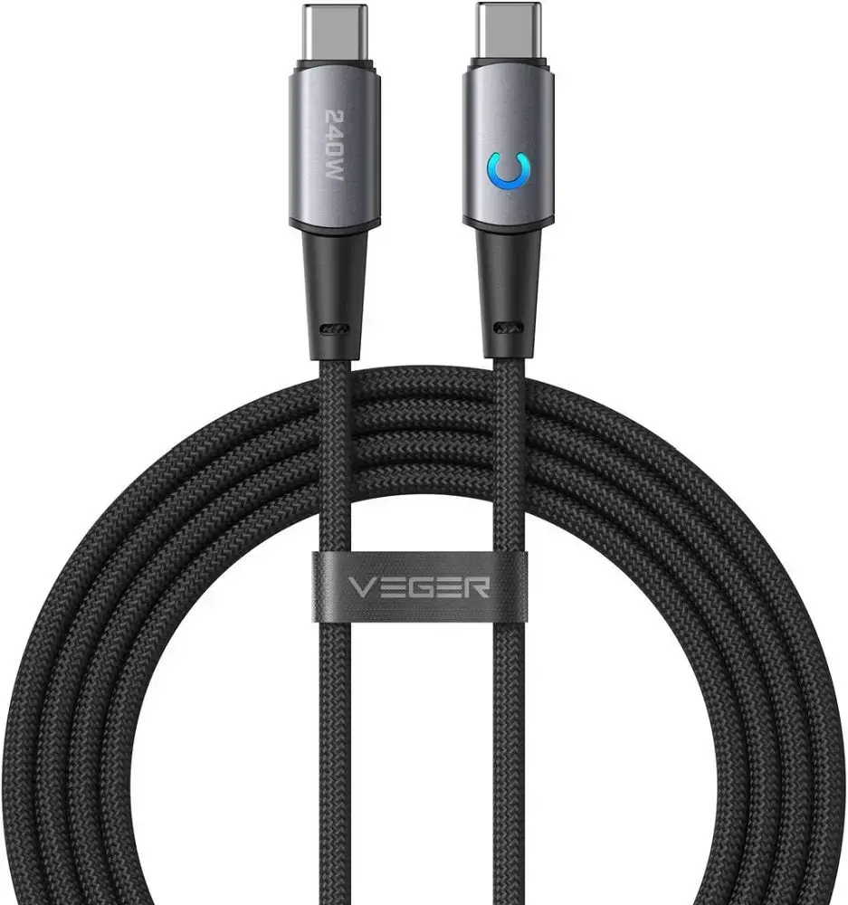 Cable with LED light indicator Type C to Type C VEGER PD 5A 240W CC2-ZSD 1,5 m black