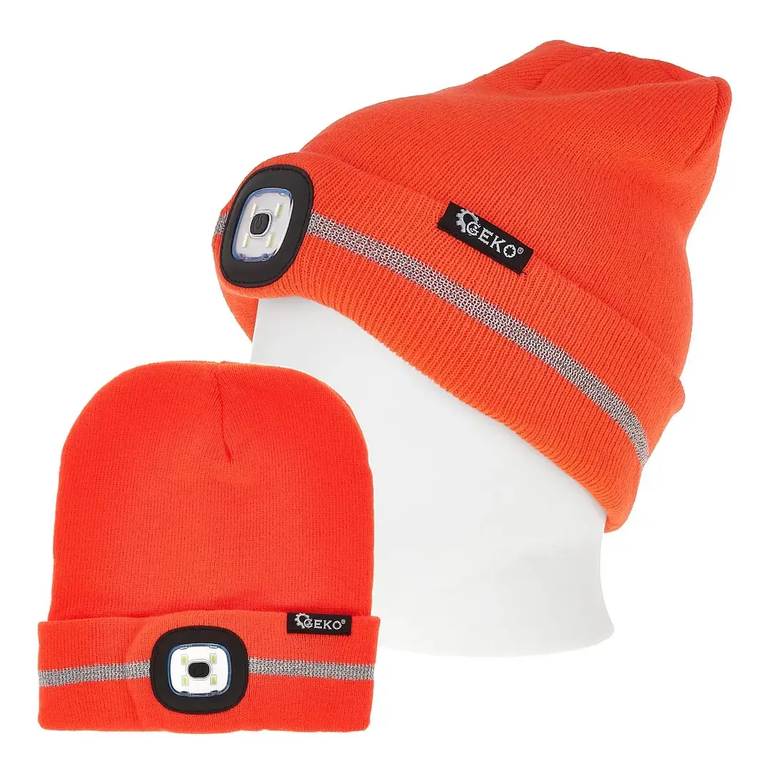 Uzlādējama LED luktura ziemas cepure ar atstarojošu joslu (Oranža)