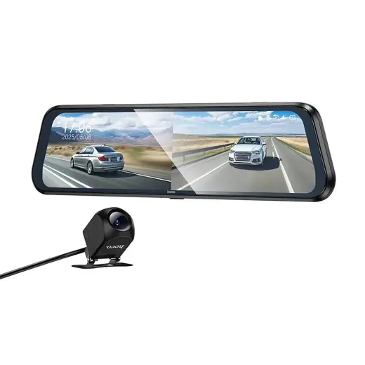 Dashcam for rearview mirror with a display 9,66" 1080p/30fps + rear camera 720p/30fps Hoco DV16 black