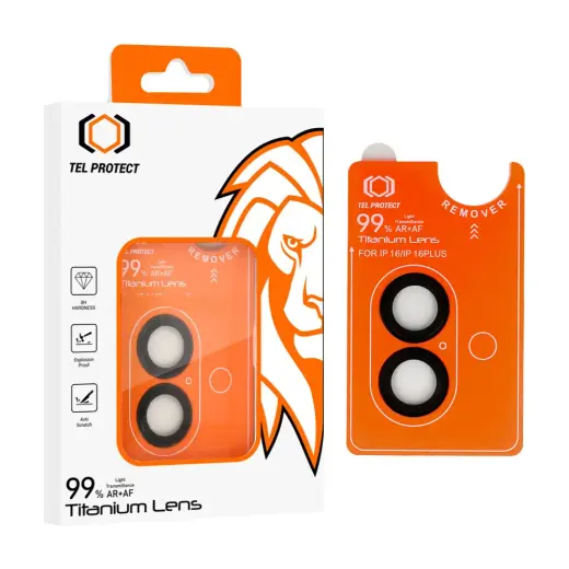 Tempered glass Tel Protect Titanium Lens 99% AR on camera for Iphone 17 black (lens 2 pieces)